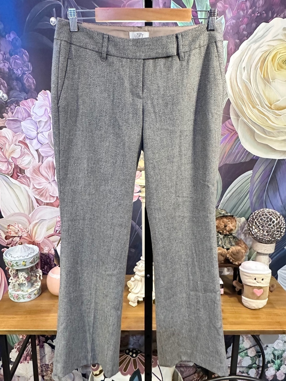 Ann Taylor LOFT 6P Dress Pants Gray Tweed Straight Leg Workwear Wool Blend